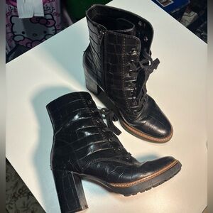 Naturalizer Black Croc Lace-Up Boots